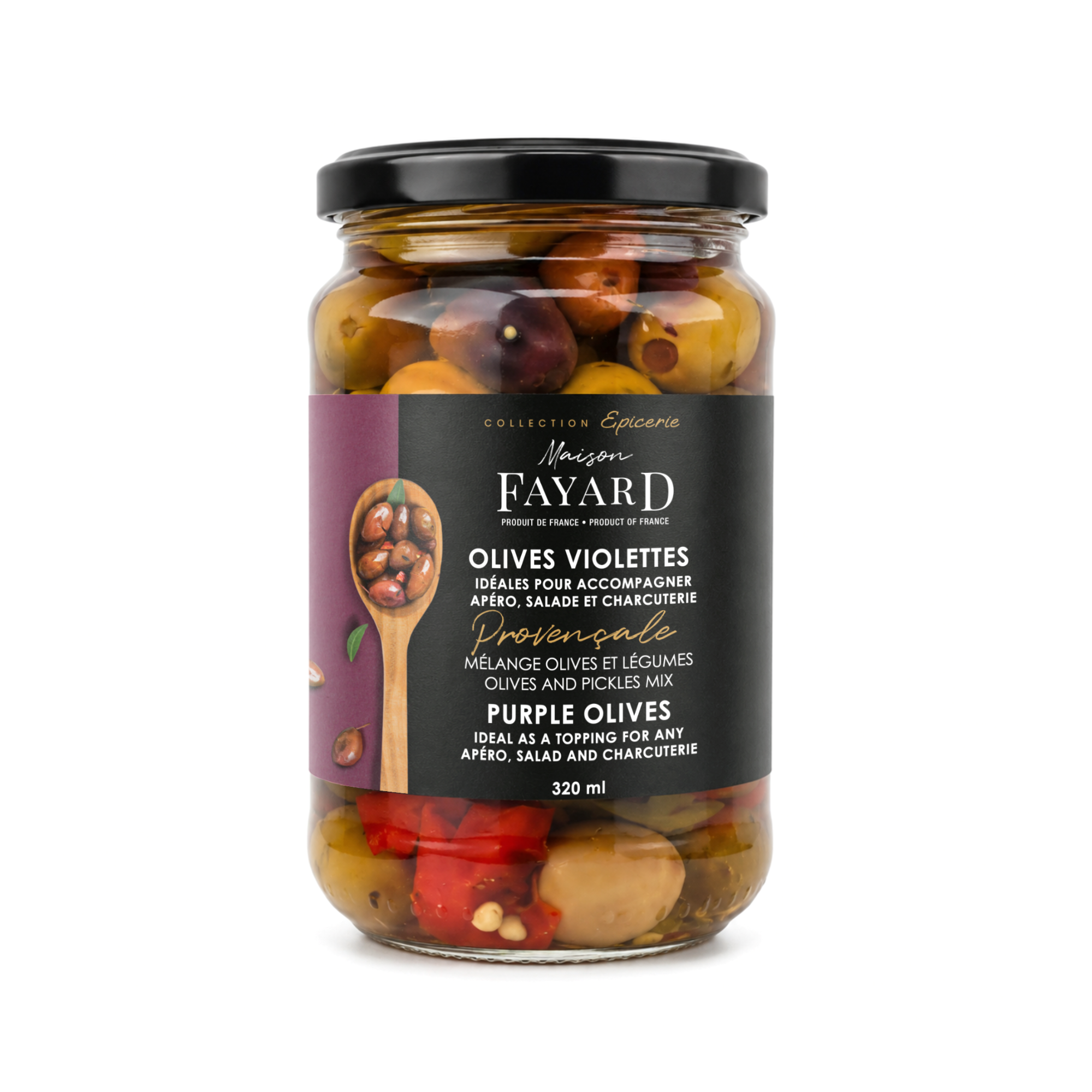 Olives Violettes Pimenté à la provençale Maison Fayard apéritif