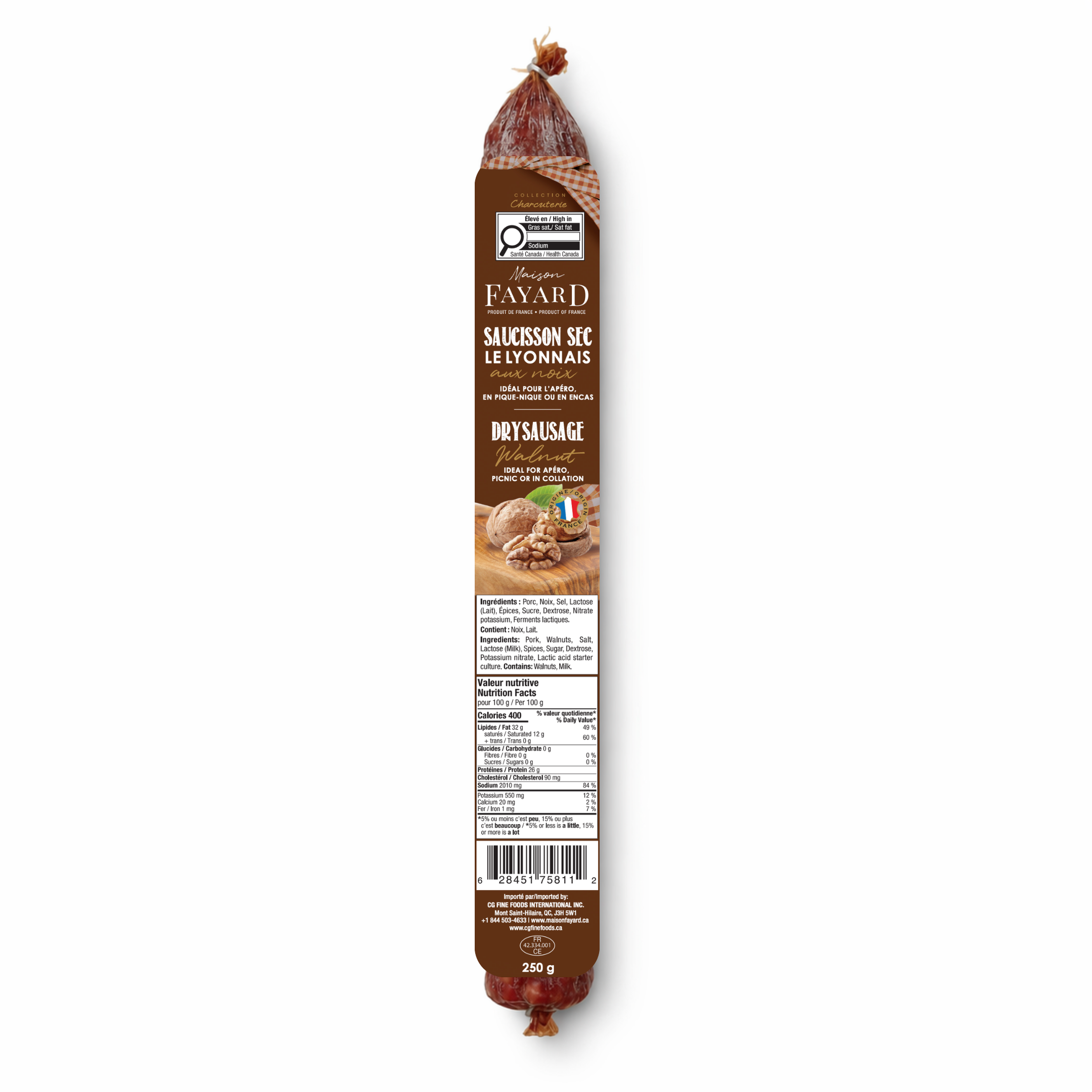 Saucisson Sec aux Noix 250g Maison Fayard