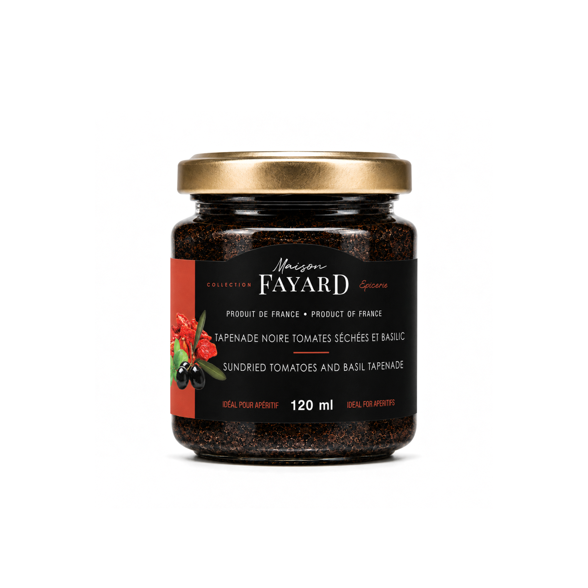 Tapenade Olive Noire Tomate séchées et Basilic Maison Fayard collection épicerie