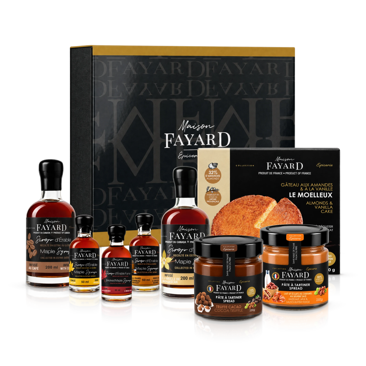 Coffret Les Douceurs Maison Fayard : sirops d'érable, moelleux amandes vanille et pâtes à tartiner