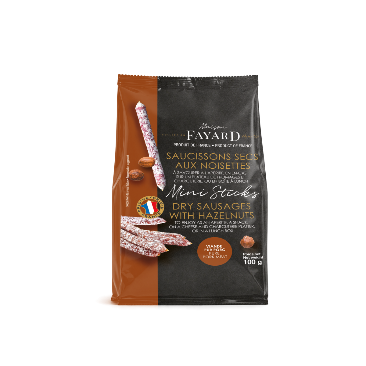 Mini Sticks Noisettes, saucisson sec français 100g | Maison Fayard