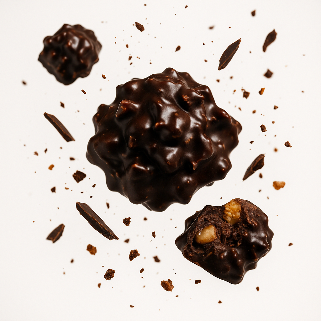 Des Roses des Sables au chocolat noir, composées d’un chocolat riche en cacao et d’inclusions d’amandes grillées.