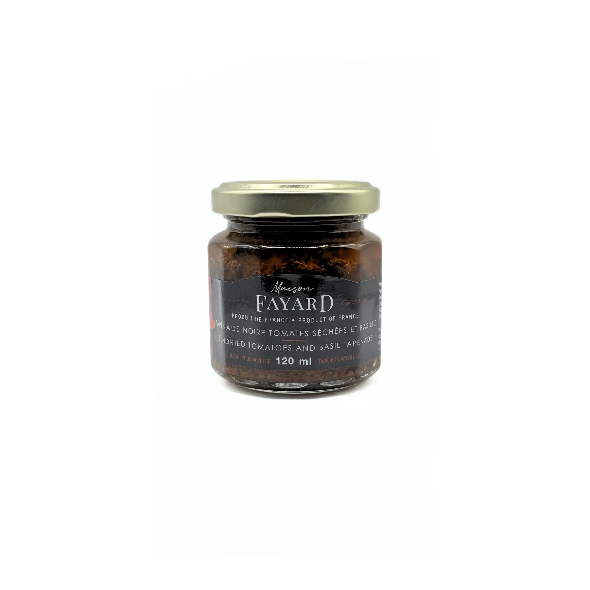 Tapenade Olive Noire Tomate séchées et Basilic Maison Fayard collection épicerie